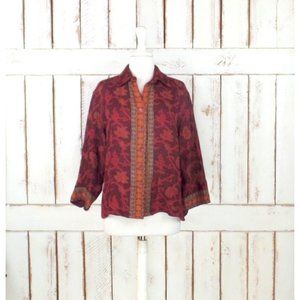 Vintage red/maroon/dark red woven floral wool boho festival blouse